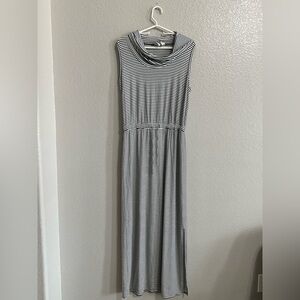 ZENERGY BY CHICO’S Sleeveless Black/White stripe Cowl Neck Maxi Dress Size 1